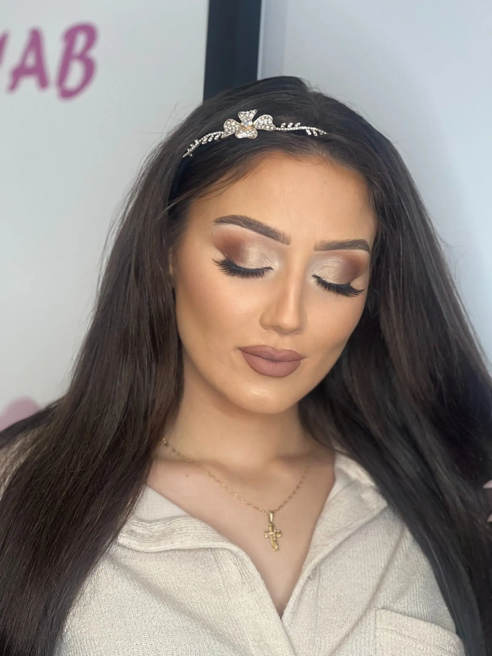 Close-up of a shimmering bronze eye look